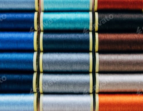 Preview: Spools threads arrange like rainbow. Top view.