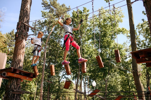 Preview: Brave kids climbs in rope park, playground