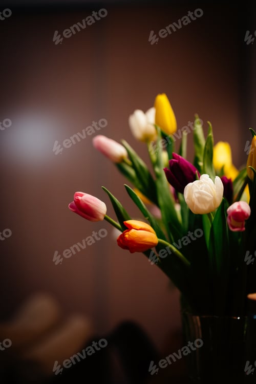 Preview: Closeup shot of a beautiful bouquet with colorful tulip flowers
