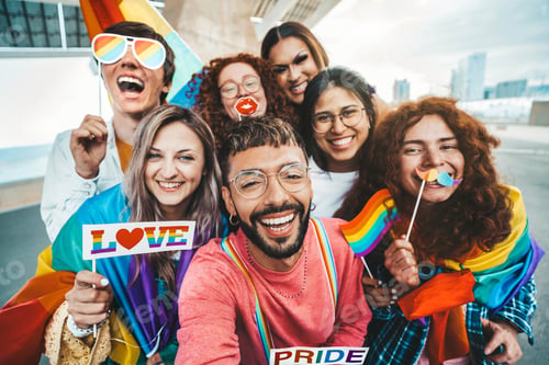 Preview: Lgbt people celebrating gay pride outdoors together