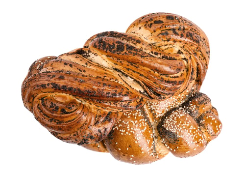 Preview: Different delicious fresh pastries on white background, top view