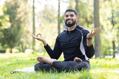 Preview: Man meditating in a peaceful park setting