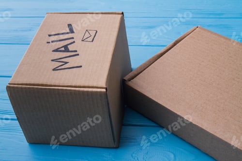 Preview: Cardboard mail carton boxes, close-up.