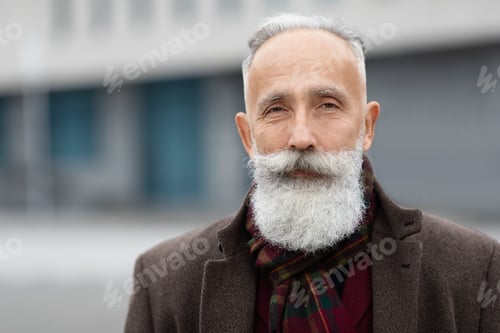 Preview: Portrait of handsome grey-haired senior man posing outdoors