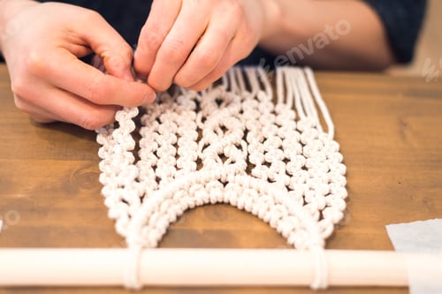 Preview: woman weave macrame panel