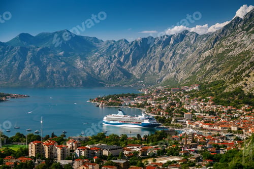 Preview: Montenegro's Kotor Bay with big cruise ship from an aerial viewpoint