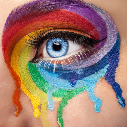 Preview: Flowing colors on an eye in fashion stage make up