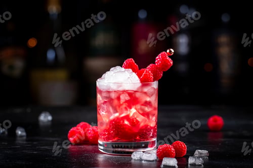 Preview: Rosso berry crush alcoholic cocktail drink with red vermouth, raspberries, currants and ice