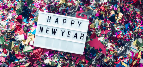 Preview: Happy new year lightbox on colorful confetti background
