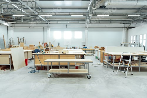 Preview: Interior of large workshop of contemporary furniture factory