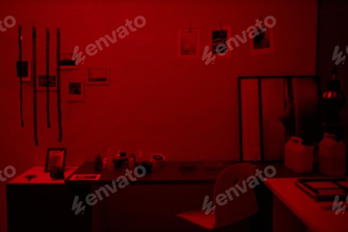 Preview: Workplace in darkroom with red light
