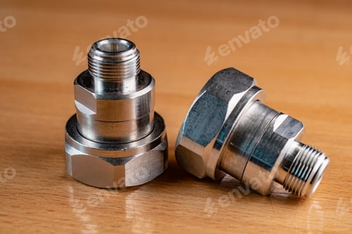 Preview: High frequency connectors component with a shiny copper nickel plating covering