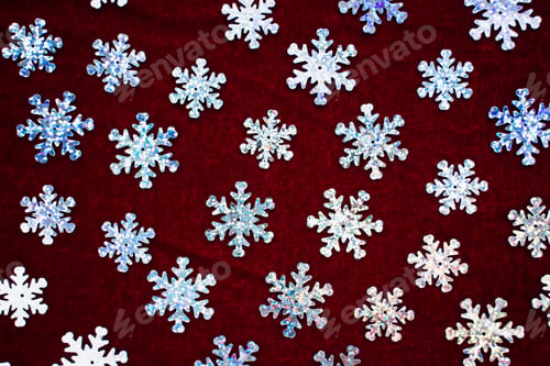 Preview: silver glitter snowflakes on red velvet