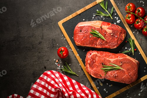 Filete de ternera fresco sobre mesa negra