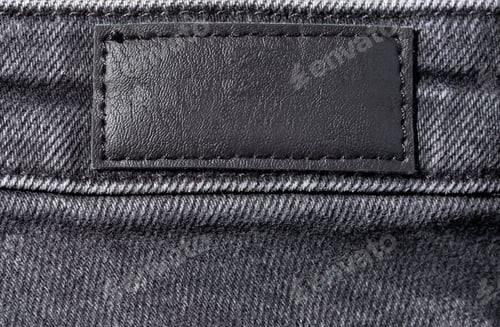 Preview: Close-up of a black leather label on dark gray jeans mock up