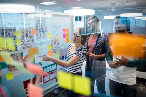 Preview: Creative business team reading sticky notes