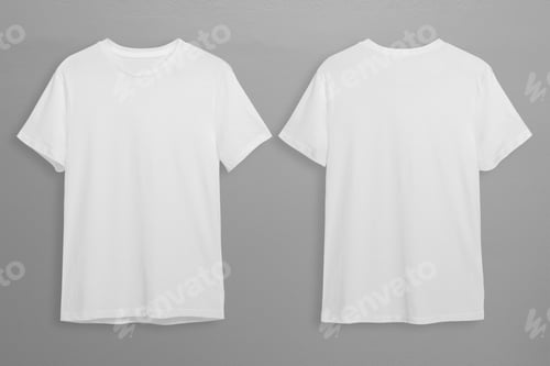 Preview: White t-shirts with copy space on gray background