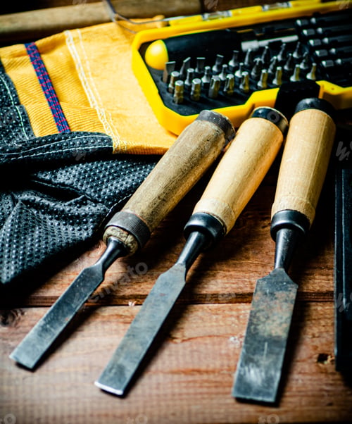 Preview: A set of construction tools on the table.