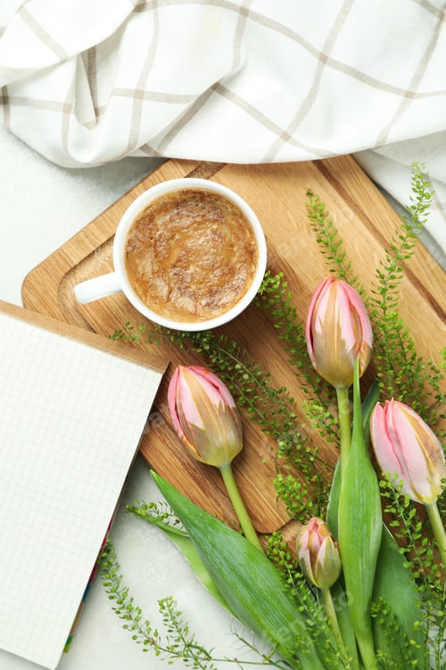 Preview: Hello spring concept on white textured background, top view