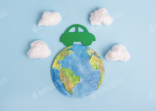 Preview: Green car and planet earth. Ecological transport. Ecology concept.