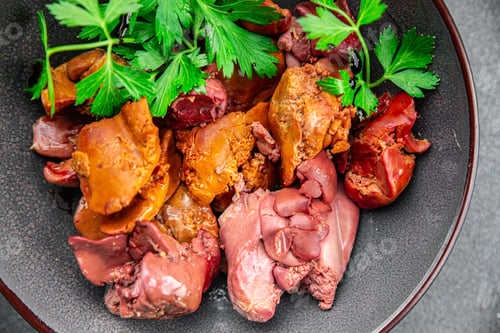 Preview: chicken liver confit snack meal chicken offal eating appetizer food on the table copy space food