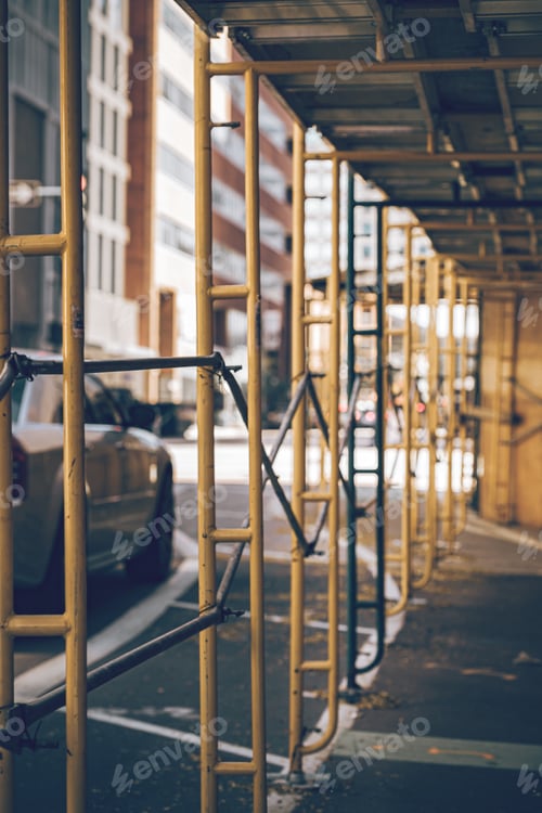 Preview: Under construction. Pedestrian closed. Detour. Building is under construction. Yellow grey