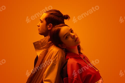 Preview: Teenage stylish couple in studio