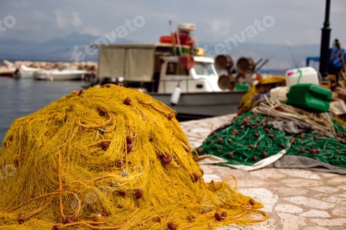 Preview: Fishing nets in harbor