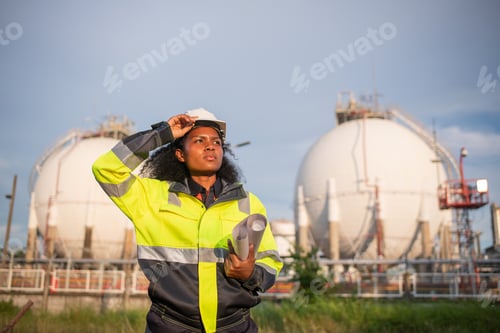 Preview: Engineers wearing safety gear, including hard hats examining survey
