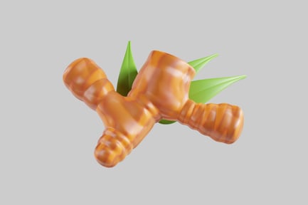 Vorschau: Abstraktes orangefarbenes Objekt mit grünen Blättern