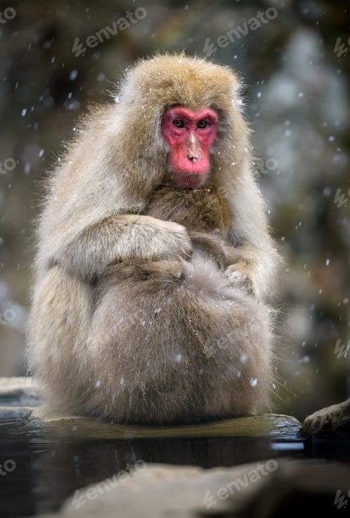 Preview: Snow monkey (Japanese Macaque) in a snowstrom, Nagano, Japan