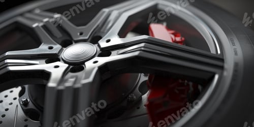 Preview: Alloy car wheel with disk brakes close up background.