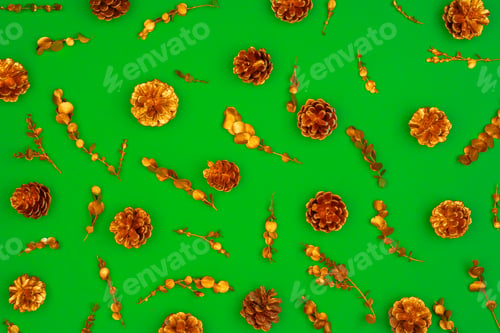 Preview: Green background with Christmas holiday decorations pattern