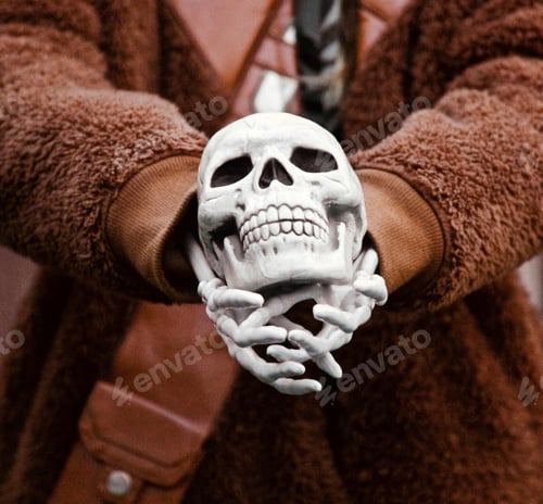 Preview: Hold your head up...Get a-head in life..... skeleton holding her own skull out for a super Halloween
