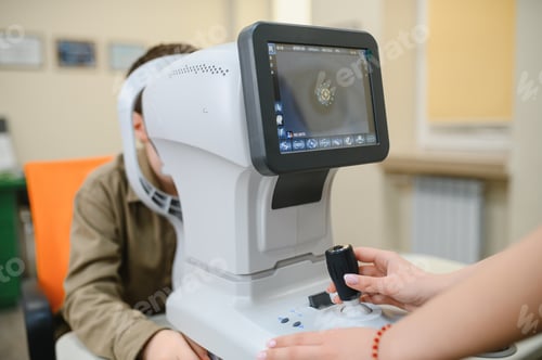 Preview: Ophthalmologist examining patient's vision with autorefractor in clinic