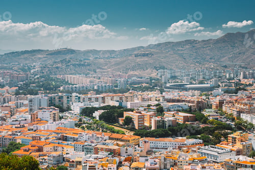 Preview: Malaga, Spain. Residential houses in Malaga, Spain. Skyline. Elevated View