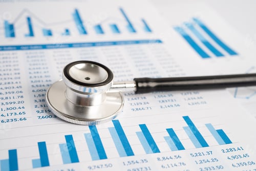Preview: Stethoscope on charts and graphs spreadsheet paper, Finance, Account, Statistics, Investment,