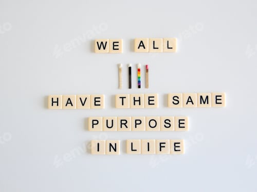 Preview: “We all have the same purpose in life” with letter tiles & matches representing diversity by colors