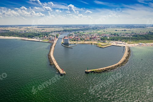 Preview: Entrance to the port in Darlowek, Baltic Sea, aerial view