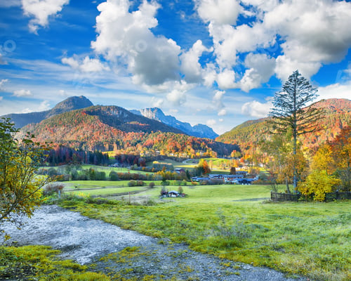 Preview: Amazing autumn landscape in Marktschellenberg municipality.