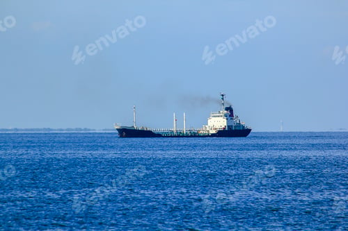 Preview: Large tanker anchored in the sea.