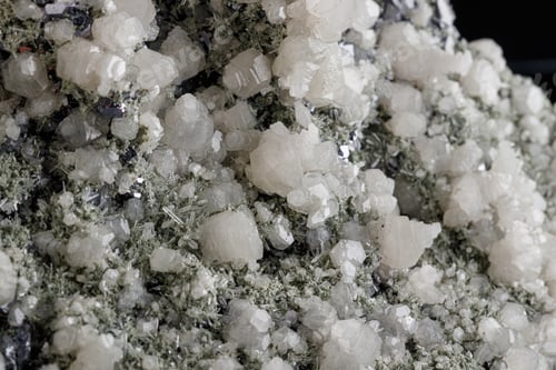 Vista previa: macro stone mineral Quartz Calcite Sphalerite Galena on a black background