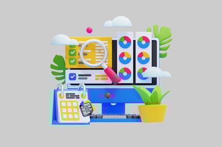 Preview: Data analysis cartoon desk setup