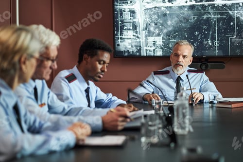 Preview: Group of Middle Aged Politicians Discussing Security Strategy during Meeting