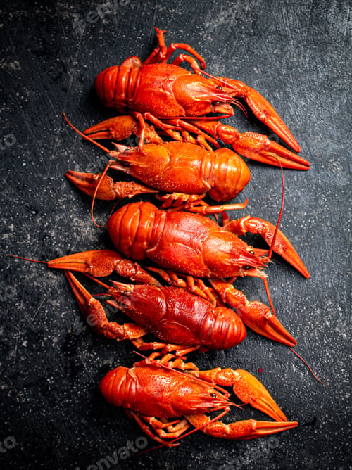 Preview: Delicious boiled crayfish on the table.