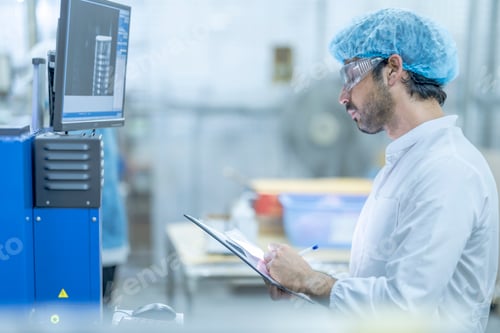 Preview: A quality control supervisor in protective gear in food factory.