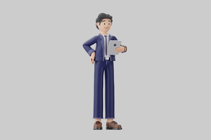 Preview: Cartoon businessman with tablet asset