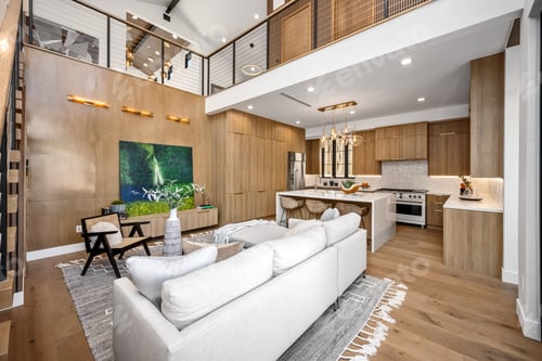 Preview: Interior design of a modern living room with a staircase