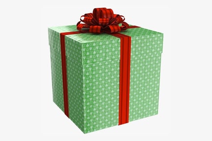 Preview: Green Gift Box with Tree Pattern and Red Ribbon
