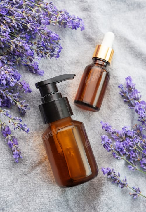 Preview: Lavender spa. Lavender natural essential oil and fresh lavender